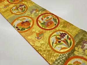 花丸文に蝶・草花模様織出し袋帯